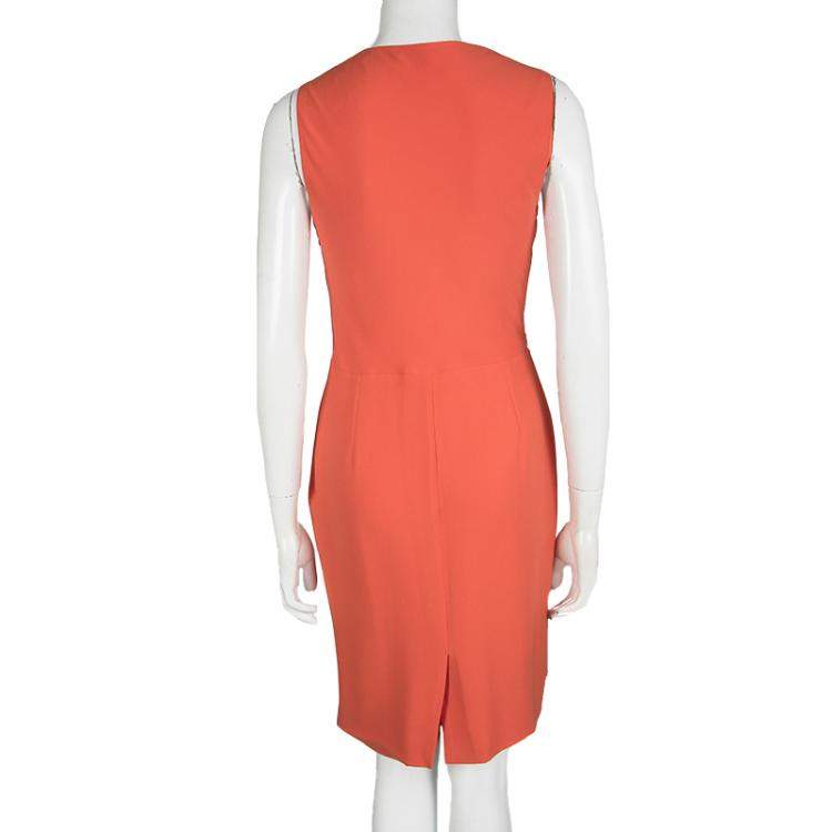 Pre Owned Dior Orange Silk Cowl Neck Sleeveless Dress M