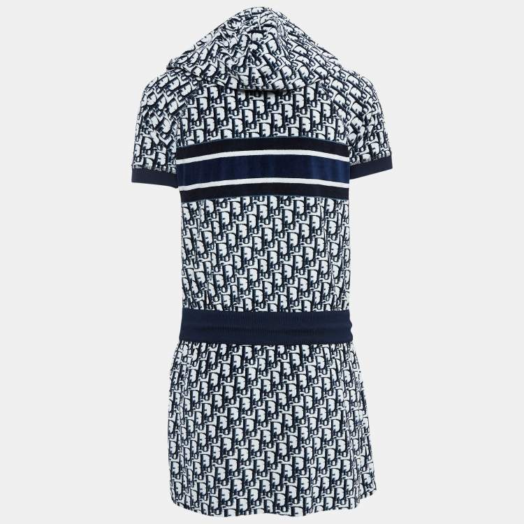 Pre Owned Dior Navy Blue Oblique Cotton Terry Hooded Dress XS