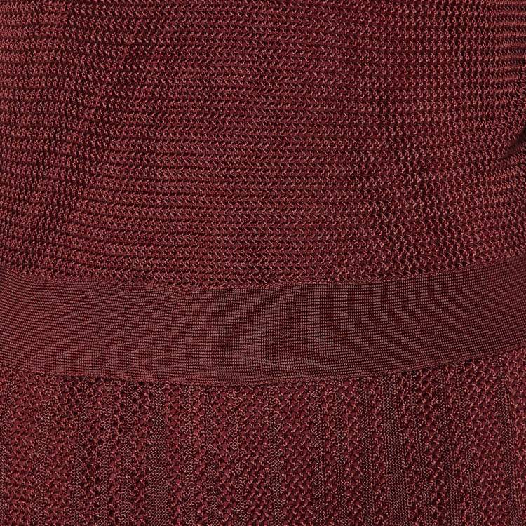 Pre Owned Dior Dark Red Knit Full Sleeves Maxi Dress M