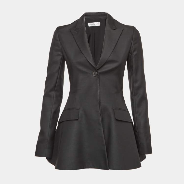 Pre Owned Christian Dior Black Wool Blend Flared Blazer S