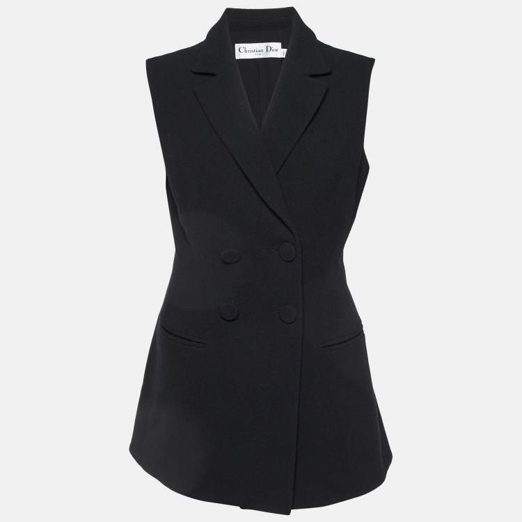 Pre Owned Dior Black Wool Double Breasted Sleeveless Mini Dress L