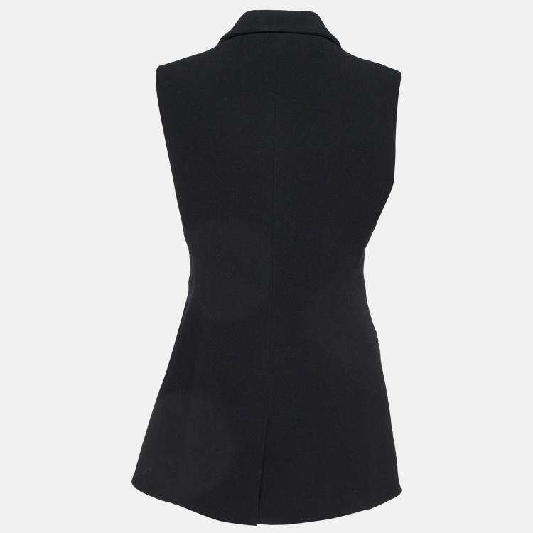 Pre Owned Dior Black Wool Double Breasted Sleeveless Mini Dress L