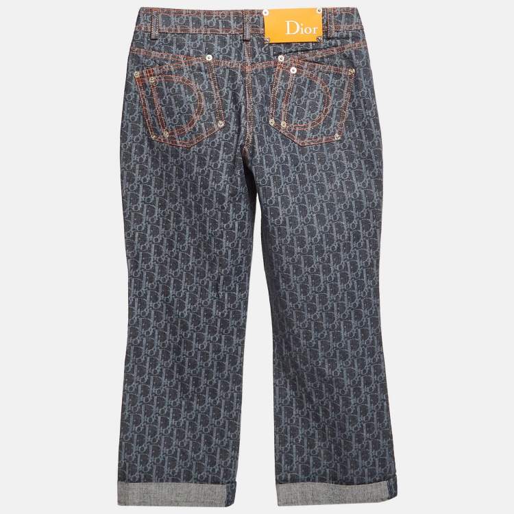 Pre Owned Dior Blue Flight Monogram Totter Denim Jeans S (Waist 27")
