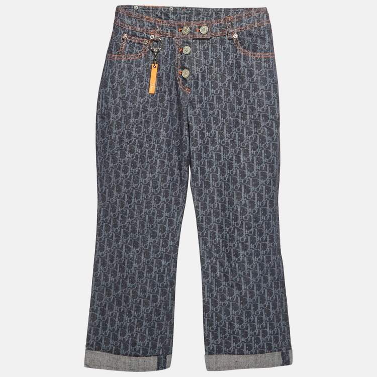 Pre Owned Dior Blue Flight Monogram Totter Denim Jeans S (Waist 27")