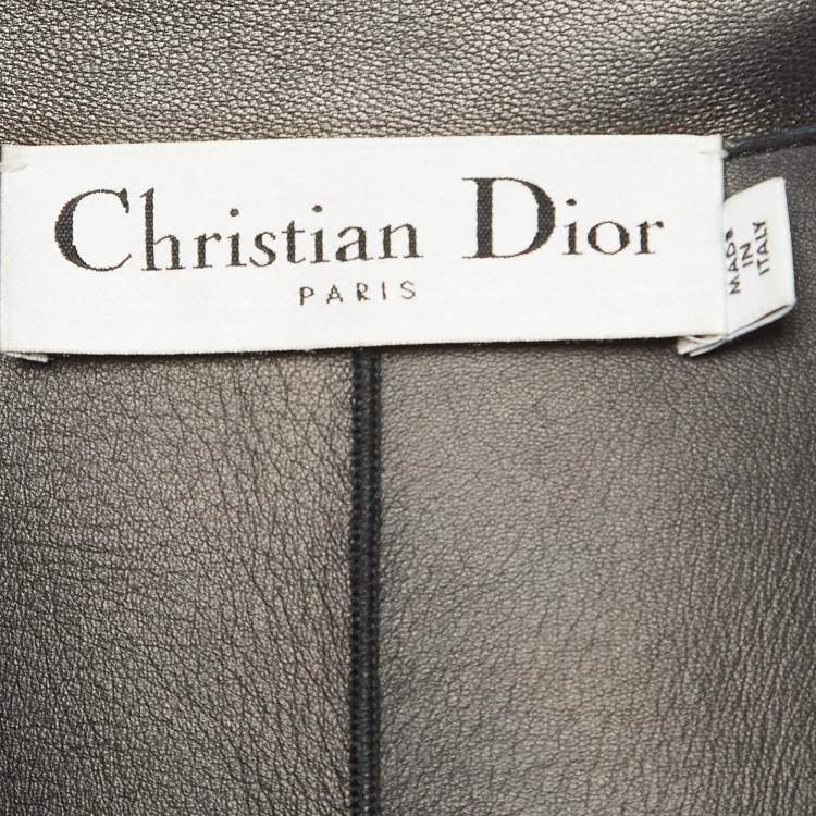 Pre Owned Christian Dior Black Embroidered Leather Cut-Out Jacket S