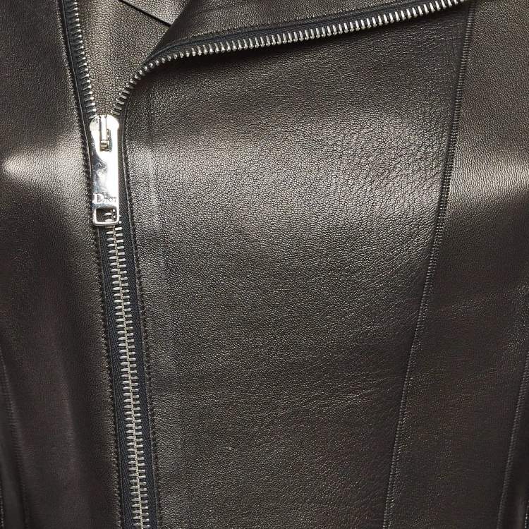 Pre Owned Christian Dior Black Embroidered Leather Cut-Out Jacket S