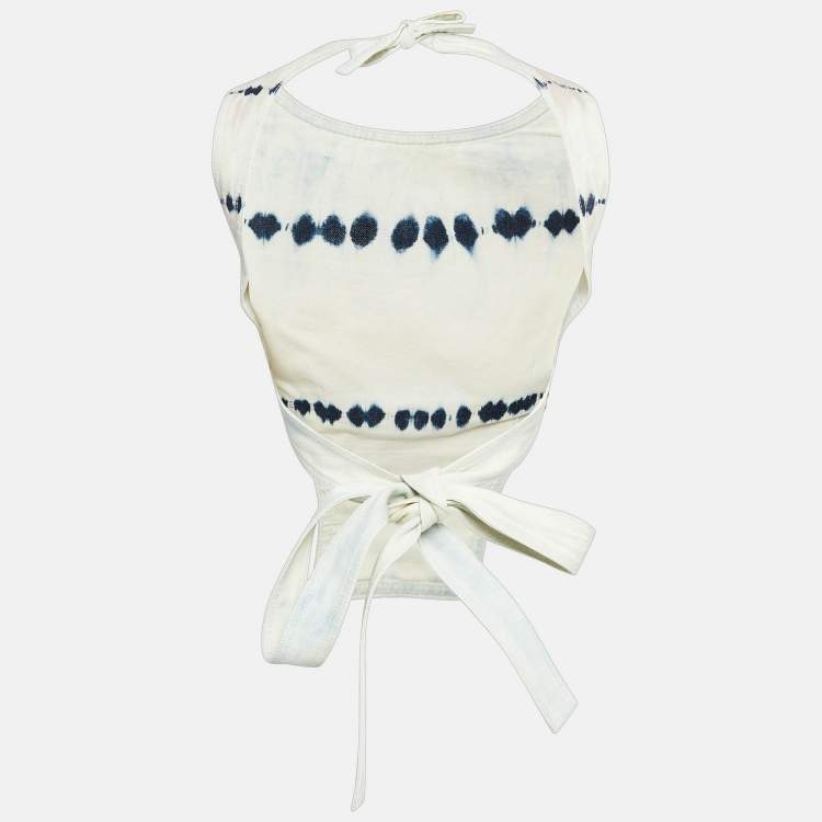 Pre Owned Dior Grey Tie-Dye Denim Tie-Up Open Back Top S