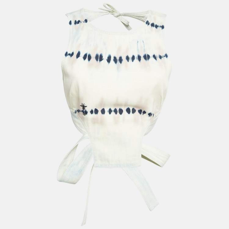 Pre Owned Dior Grey Tie-Dye Denim Tie-Up Open Back Top S