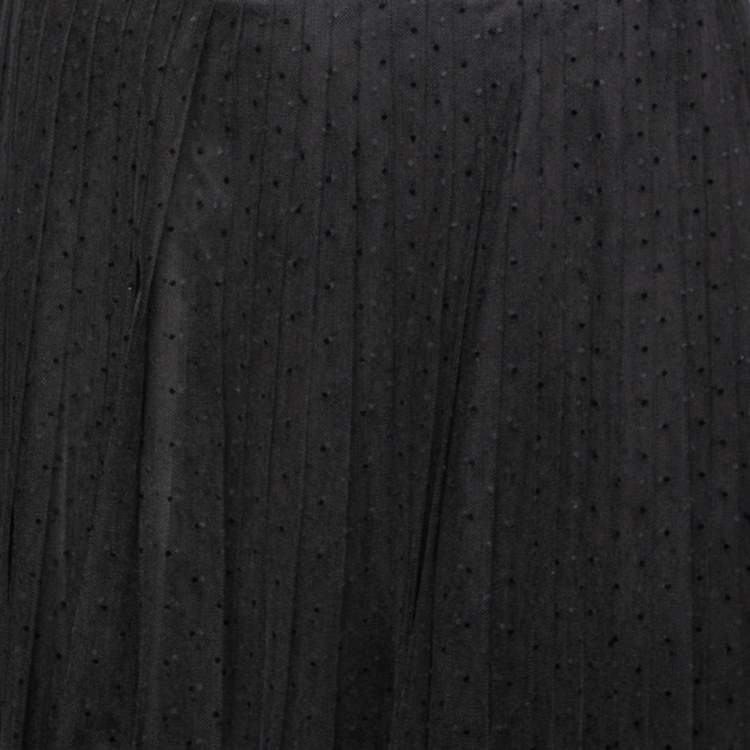 Pre Owned Christian Dior Black Flocked Tulle Midi Skirt L