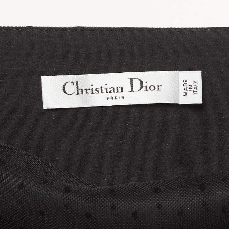 Pre Owned Christian Dior Black Flocked Tulle Midi Skirt L