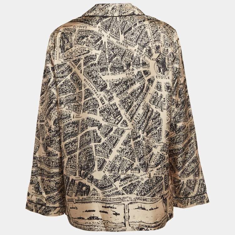 Pre Owned Christian Dior Beige Plan De Paris Motif Print Silk Shirt L