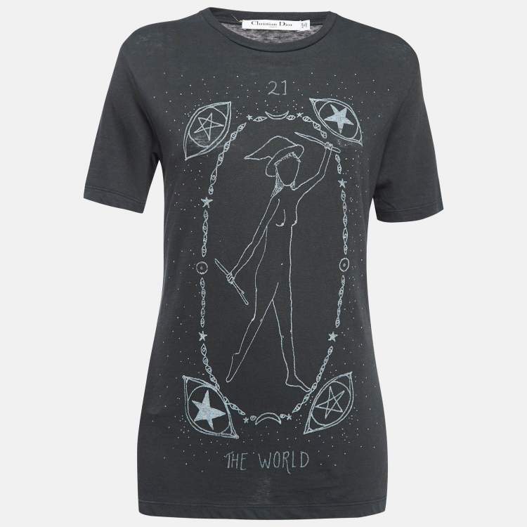 Pre Owned Dior Dark Grey Printed Cotton Jersey T-Shirt XS
