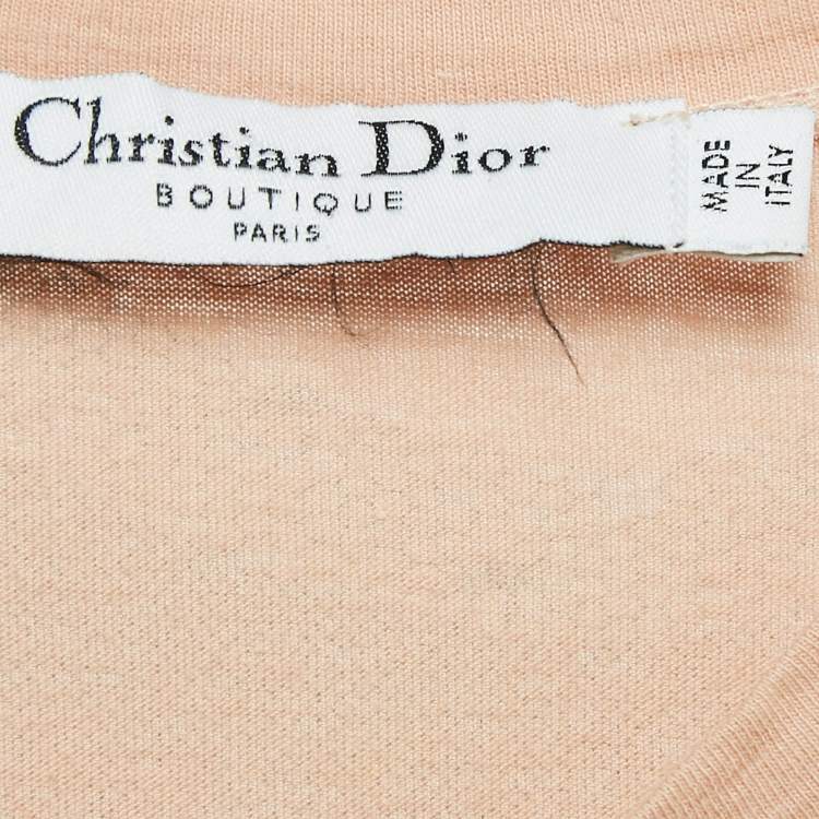 Pre Owned Christian Dior Boutique Peachy Beige Trompe l'oeil Print Cotton T-Shirt S