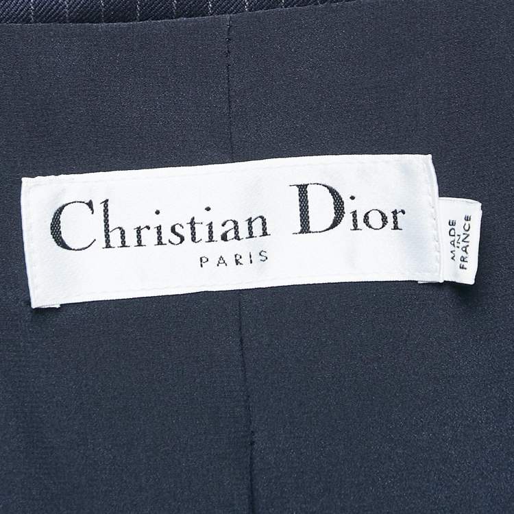 Pre Owned Christian Dior Navy Blue Pinstripe Wool Double Breasted Blazer L