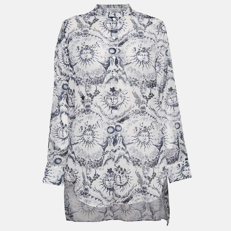 Pre Owned Christian Dior Blue Cotton Muslin Dioriviera Long Blouse M