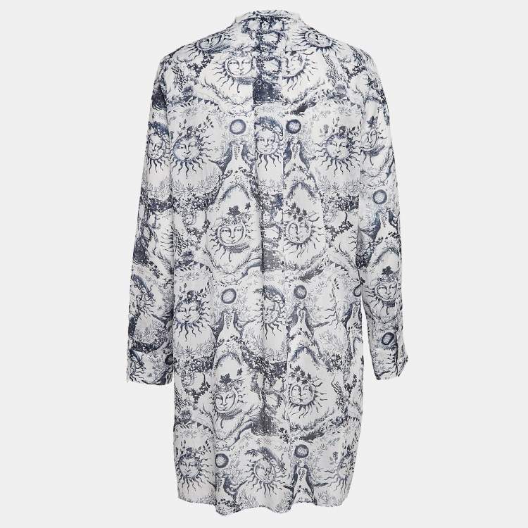 Pre Owned Christian Dior Blue Cotton Muslin Dioriviera Long Blouse M