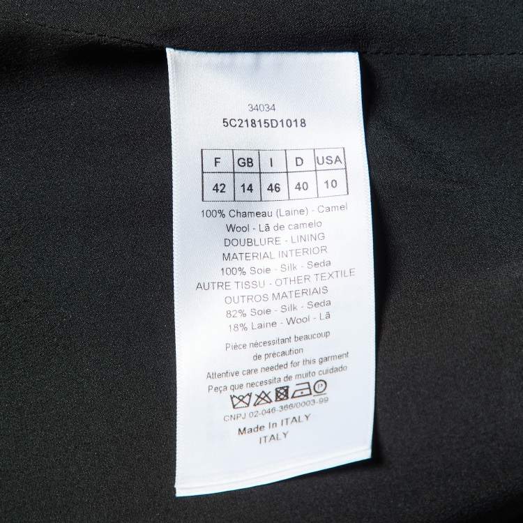 Pre Owned Dior Brown Camel Wool Mid-Length Coat L