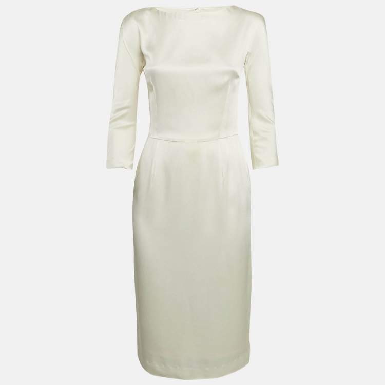 Pre Owned Christian Dior Cream Satin Flared Short Dress M