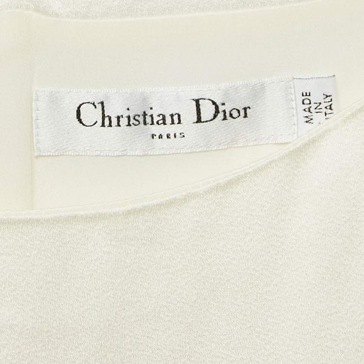 Pre Owned Christian Dior Cream Satin Flared Short Dress M