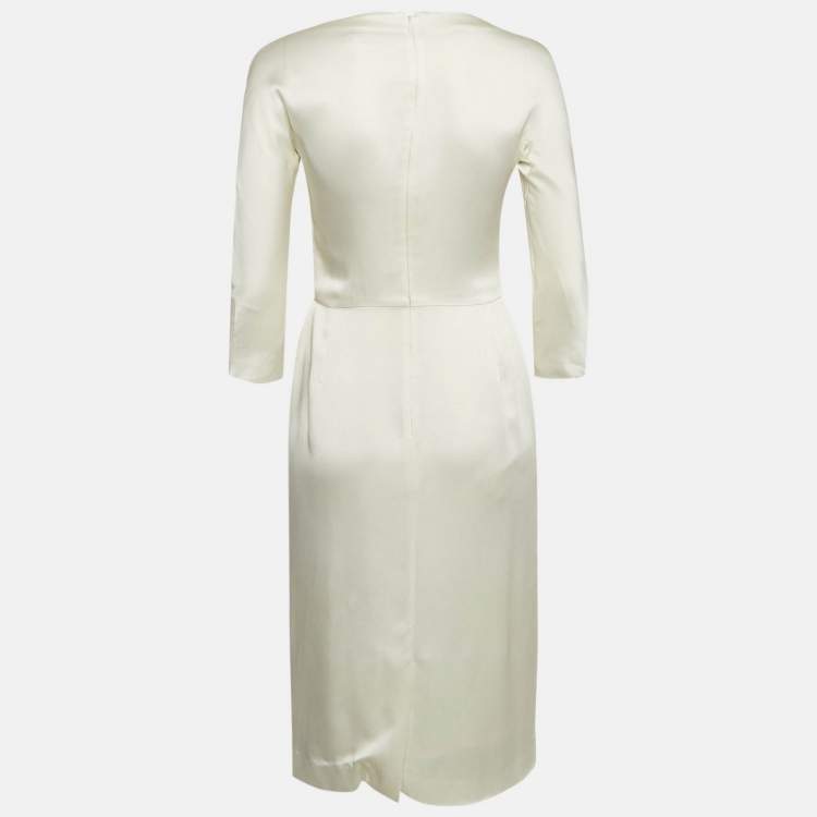 Pre Owned Christian Dior Cream Satin Flared Short Dress M