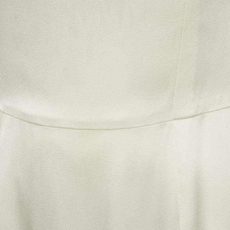 Pre Owned Christian Dior Cream Satin Flared Short Dress M