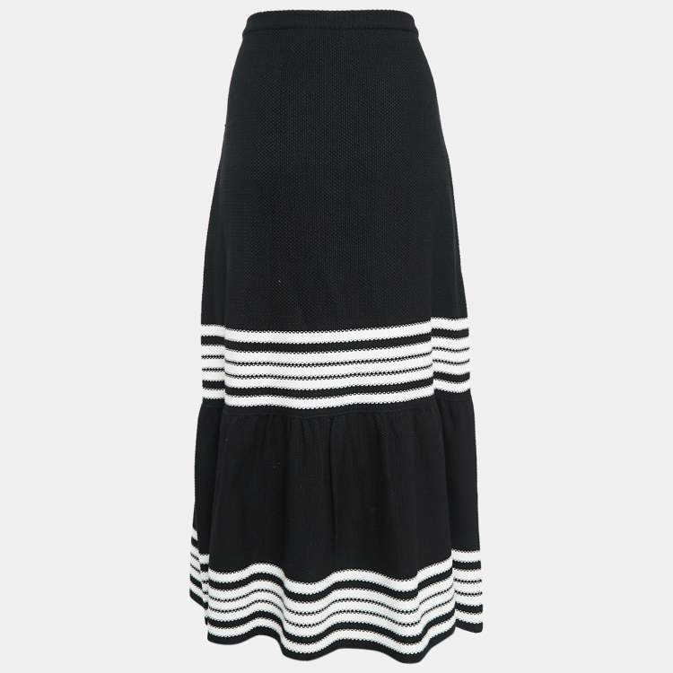 Pre Owned Dior Black/White Striped Cotton and Silk Midi Skirt M