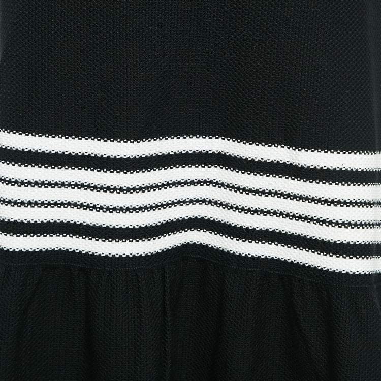 Pre Owned Dior Black/White Striped Cotton and Silk Midi Skirt M