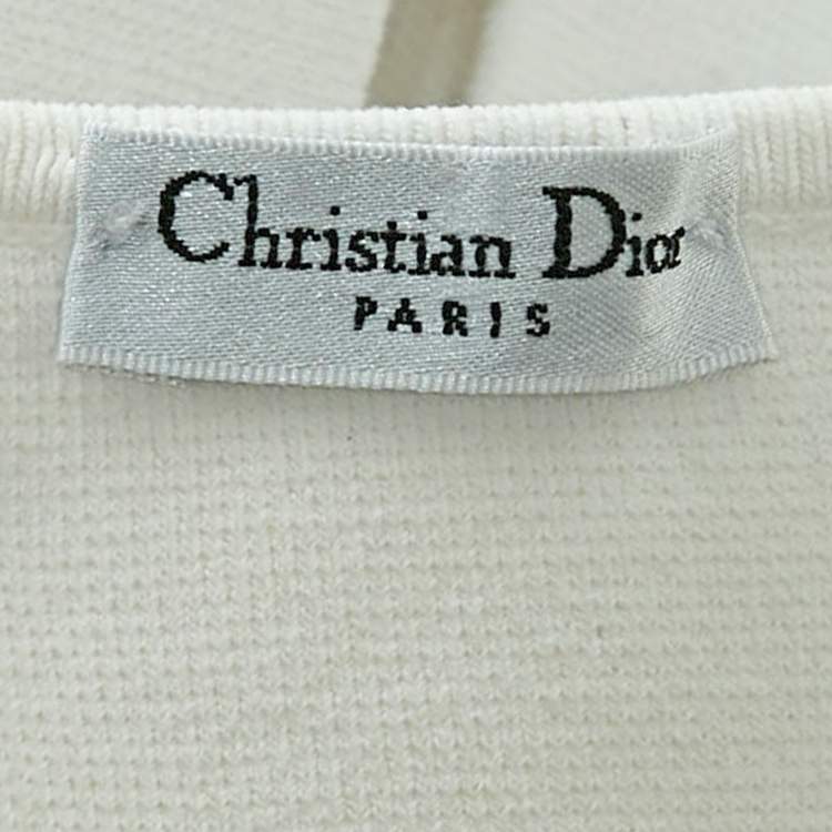 Pre Owned Christian Dior White Logo Strap Stretch Knit Bralette Top XS