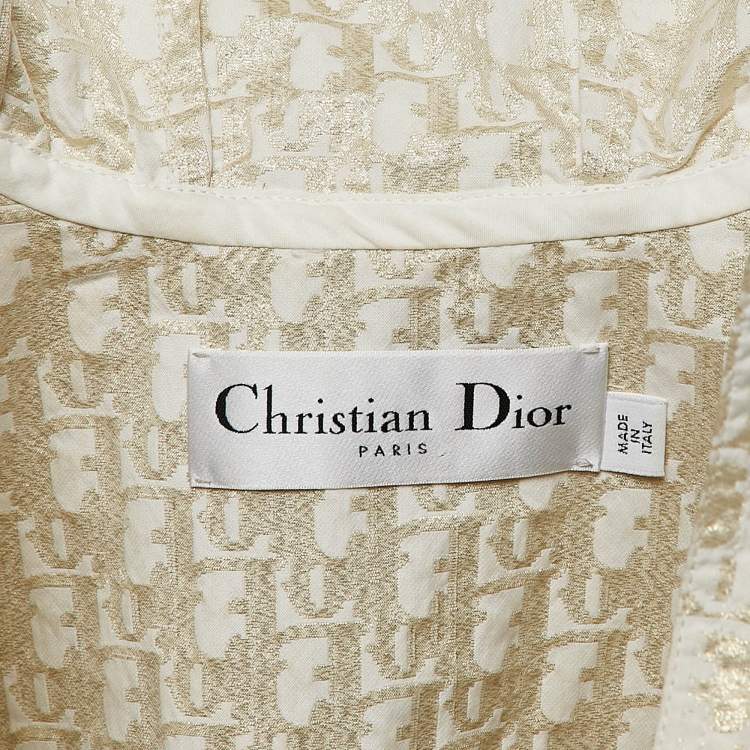 Pre Owned Christian Dior Off White Lame Hooded Playsuit L
