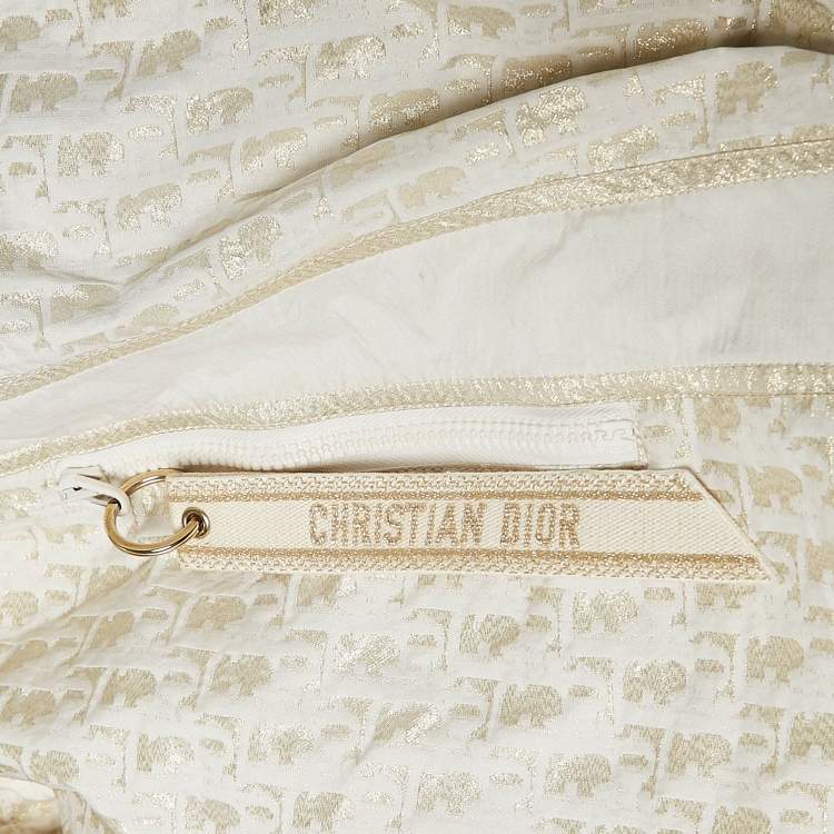 Pre Owned Christian Dior Off White Lame Hooded Playsuit L