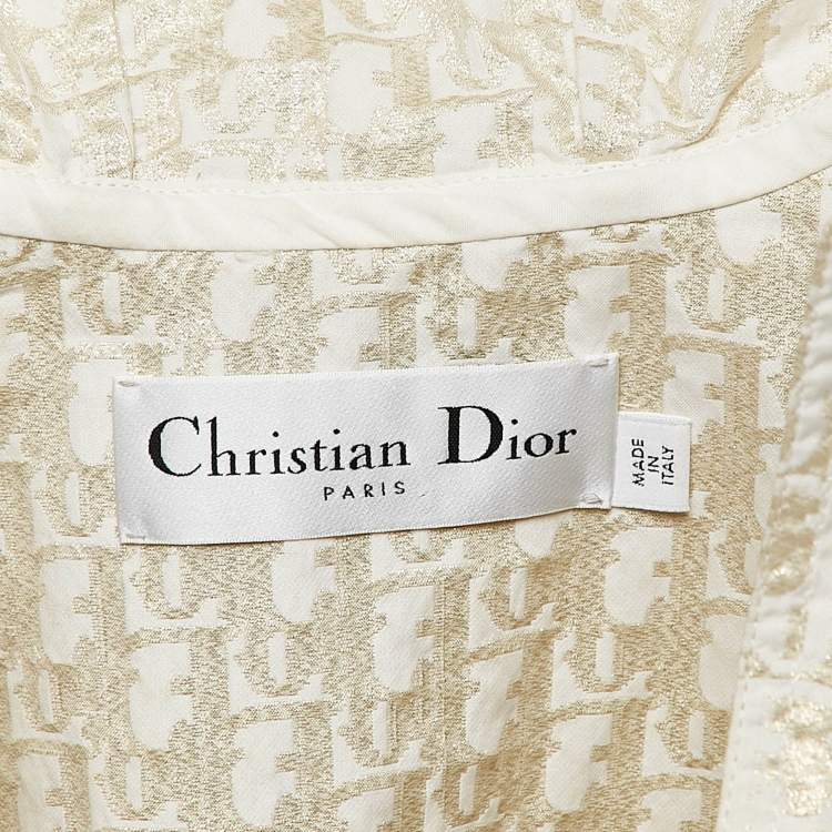 Pre Owned Christian Dior Off White Lame Hooded Playsuit L
