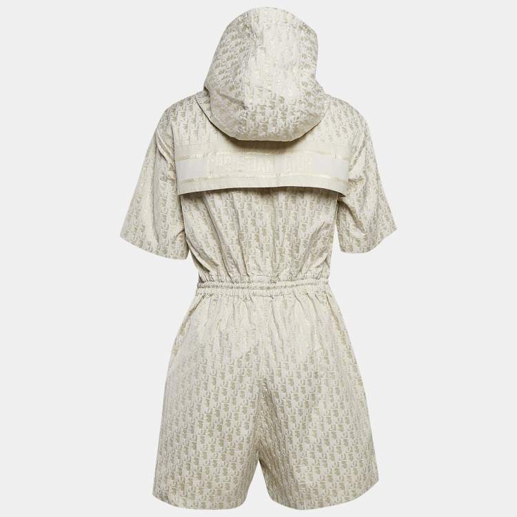Pre Owned Christian Dior Off White Lame Hooded Playsuit L