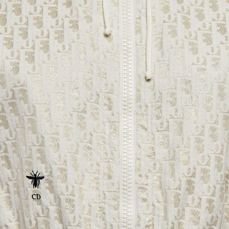 Pre Owned Christian Dior Off White Lame Hooded Playsuit L