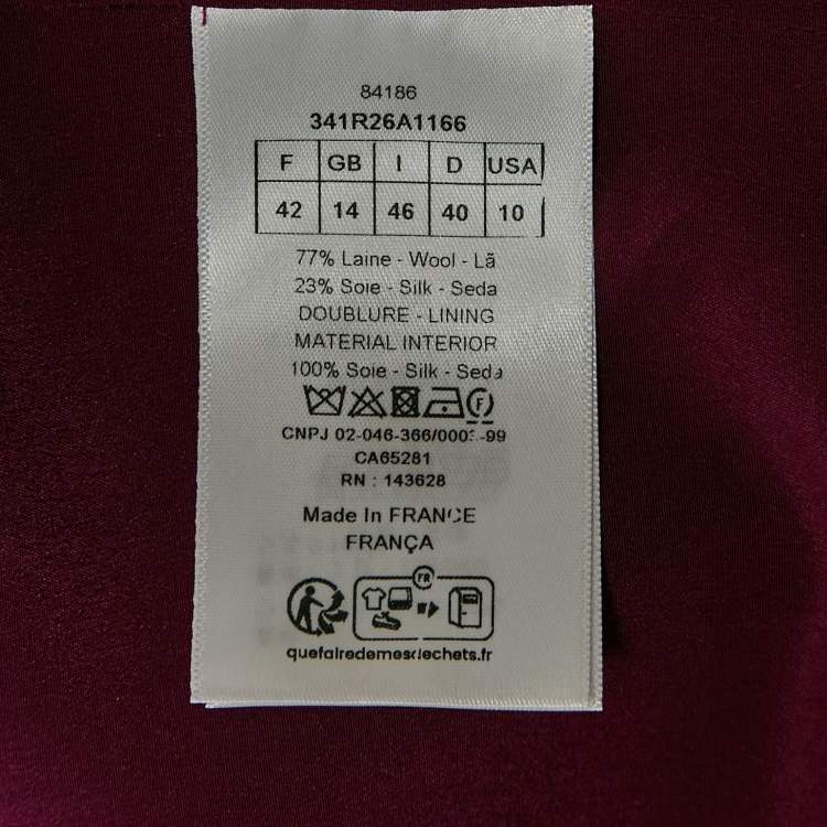 Pre Owned Christian Dior Purple Wool Blend Shift Dress L