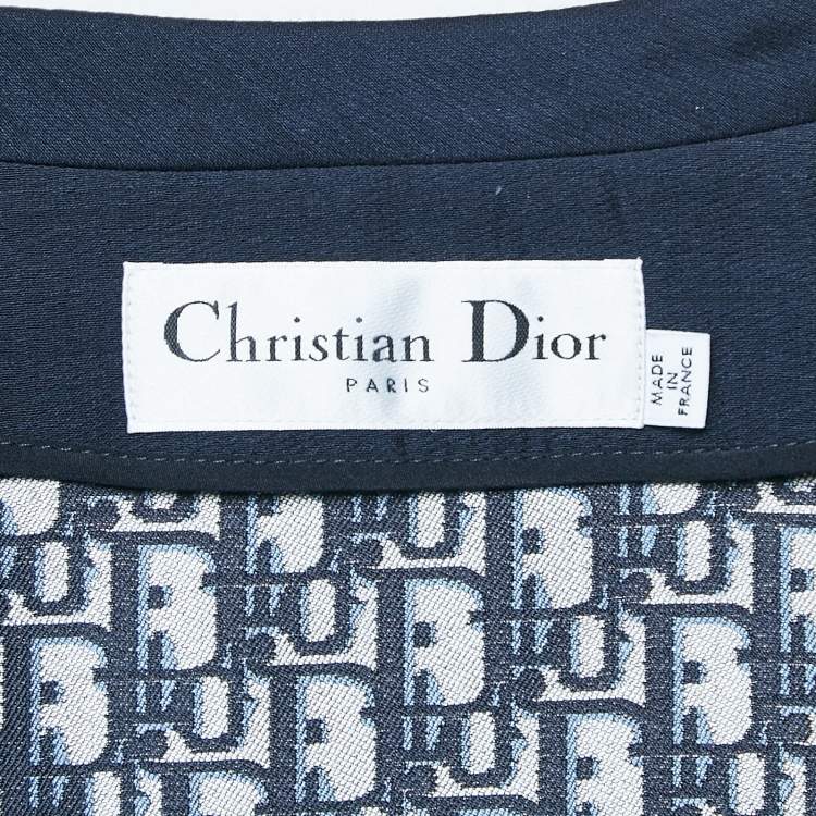Pre Owned Christian Dior Navy Blue Silk Blend Short Sleeve Jacket M
