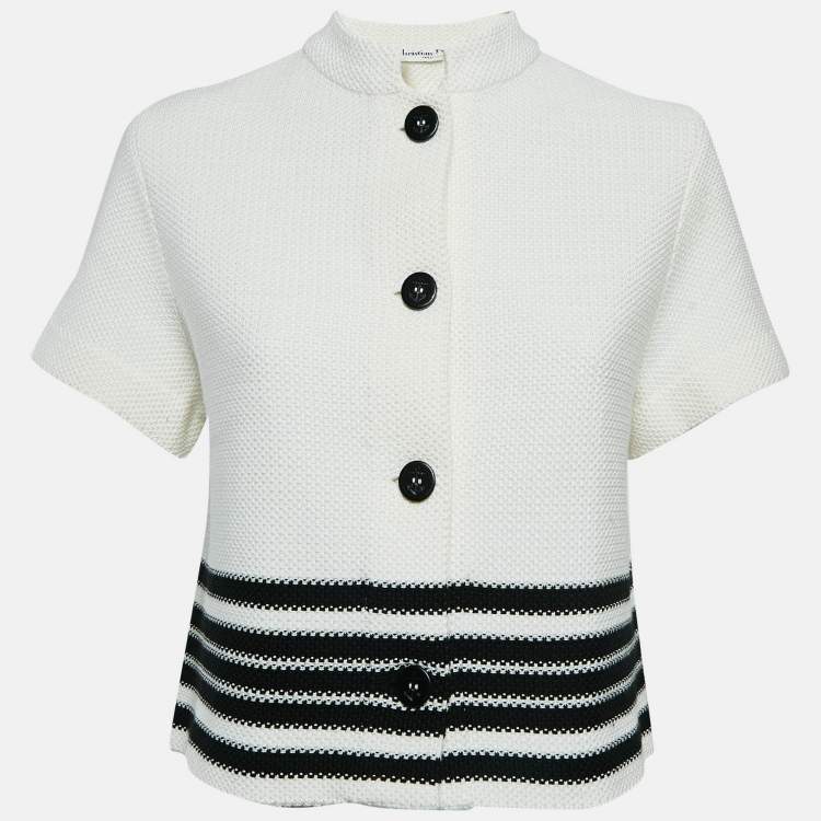 Pre Owned Dior Black Cotton and Silk Knit Short-Sleeved Marinière Crop Jacket M