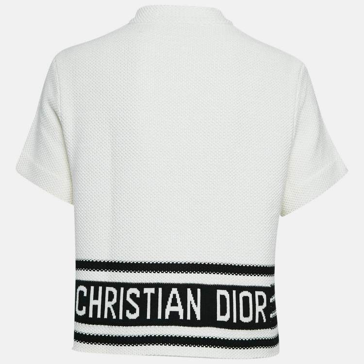 Pre Owned Dior Black Cotton and Silk Knit Short-Sleeved Marinière Crop Jacket M