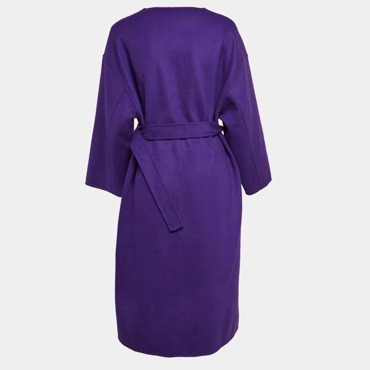 Pre Owned Christian Dior Purple Wool Blend Belted Open Front Long Coat L