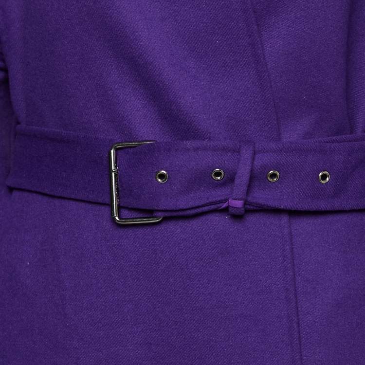 Pre Owned Christian Dior Purple Wool Blend Belted Open Front Long Coat L