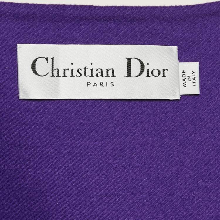 Pre Owned Christian Dior Purple Wool Blend Belted Open Front Long Coat L