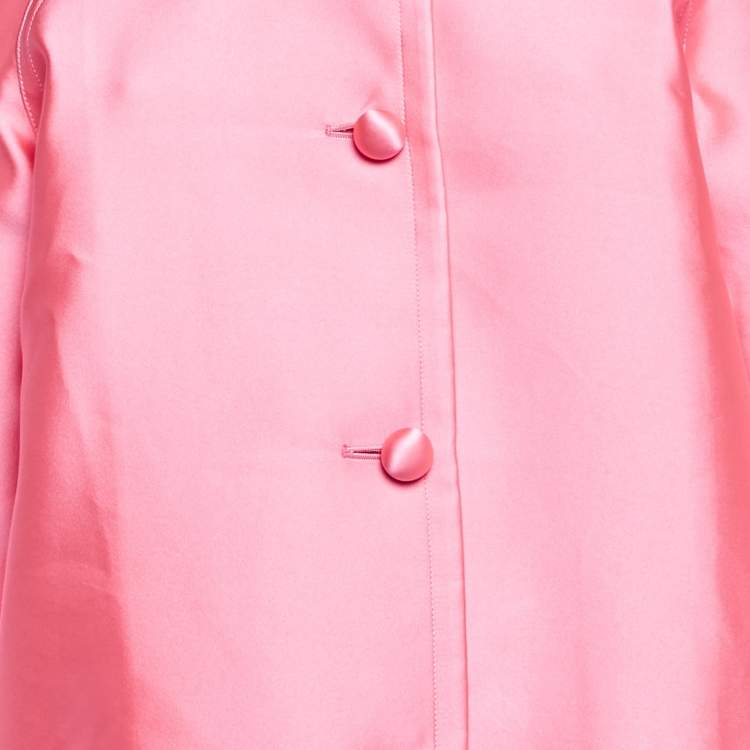 Pre Owned Christian Dior Neon Pink Crepe Single Breasted Long Coat L