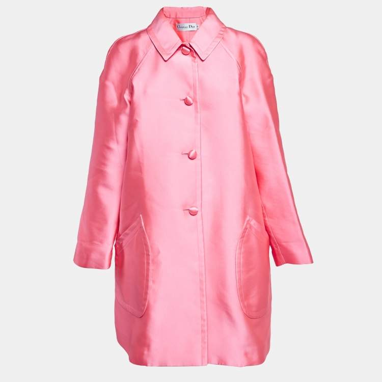 Pre Owned Christian Dior Neon Pink Crepe Single Breasted Long Coat L