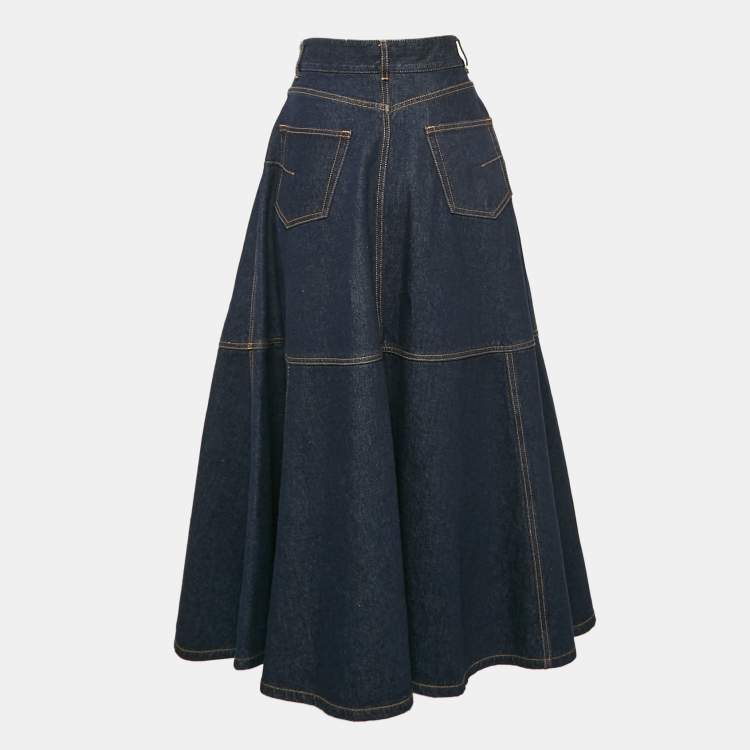 Pre Owned Dior Blue Denim Mid-Length Skirt L