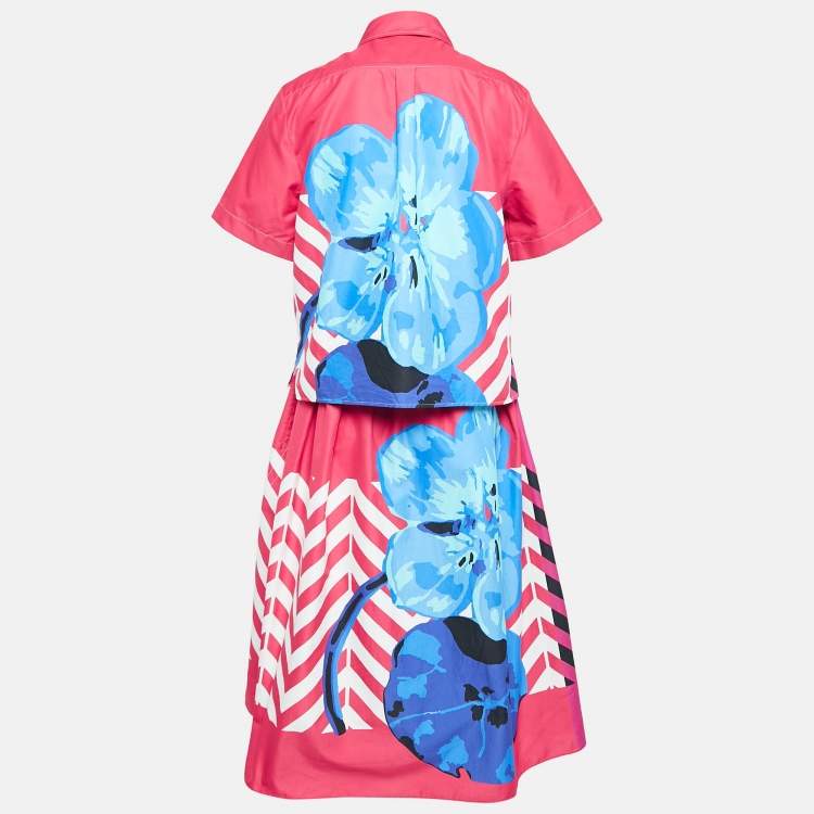 Pre Owned Dior Pink/Multicolor Printed Cotton Shirt and Skirt Set L