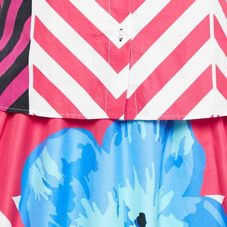 Pre Owned Dior Pink/Multicolor Printed Cotton Shirt and Skirt Set L