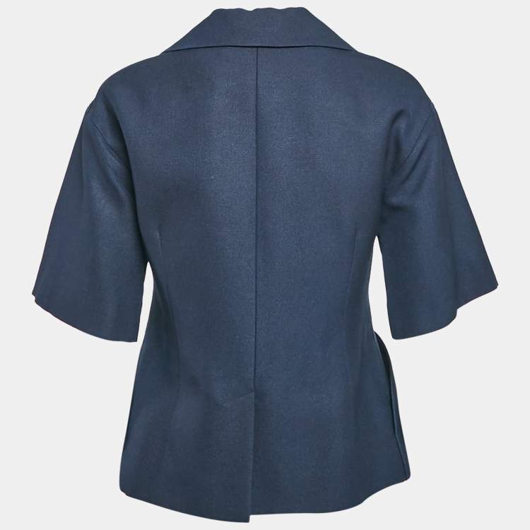 Pre Owned Dior Navy Blue Textured Silk Single Breasted Jacket M