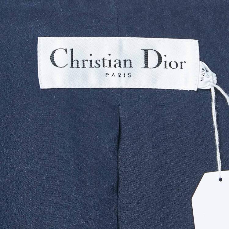 Pre Owned Dior Navy Blue Textured Silk Single Breasted Jacket M