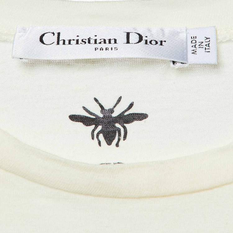 Pre Owned Dior Cream J'Adior 8 Print Cotton & Linen Crew Neck T-Shirt XS 