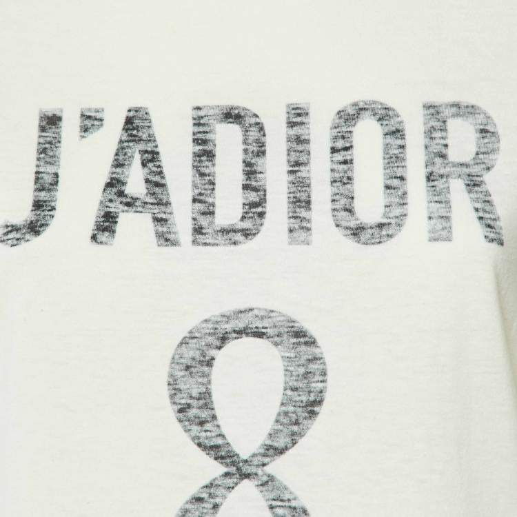 Pre Owned Dior Cream J'Adior 8 Print Cotton & Linen Crew Neck T-Shirt XS 