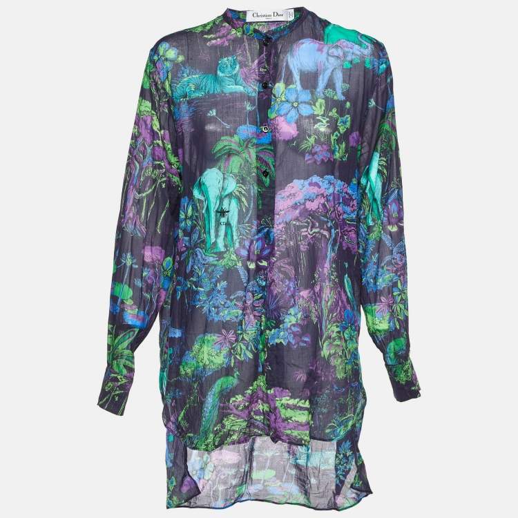 Pre Owned  Dior Purple Toile de Jouy Voyage Cotton Long Sleeve Blouse L